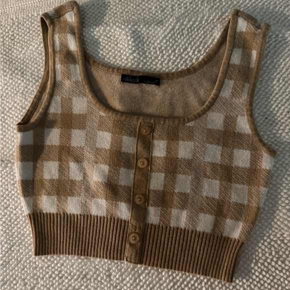 Nikkak Crop Women’s Sweater Tank Plaid M - Picture 1 of 4